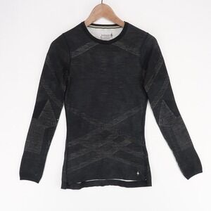 Smartwool Intraknit Merino 200 Base Layer Womens M Black Heather Crew Neck Long